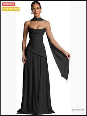 Strapless Satin A-Line Pleated Formal Prom Evening Party Dress